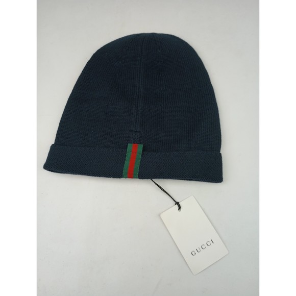 Gucci Dark Blue Wool Knit Red "LOVED" Sequin Patches Beanie Hat L/58 481356 4000 - Picture 2 of 4